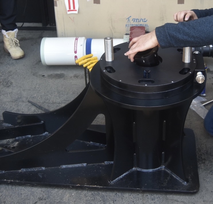 The base of the telescope being assembled.